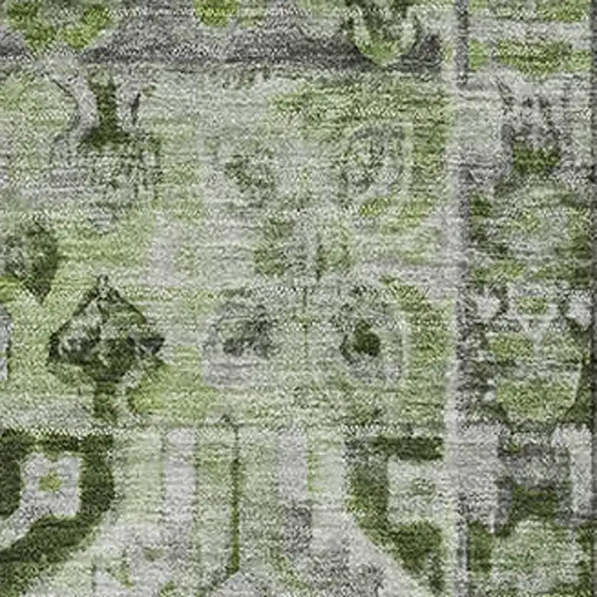 Artichoke Green Gray And Charcoal Floral Washable Area Rug With UV Protection Photo 2