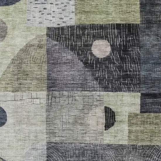 Artichoke Green Gray And Charcoal Geometric Washable Indoor Outdoor Area Rug Photo 5