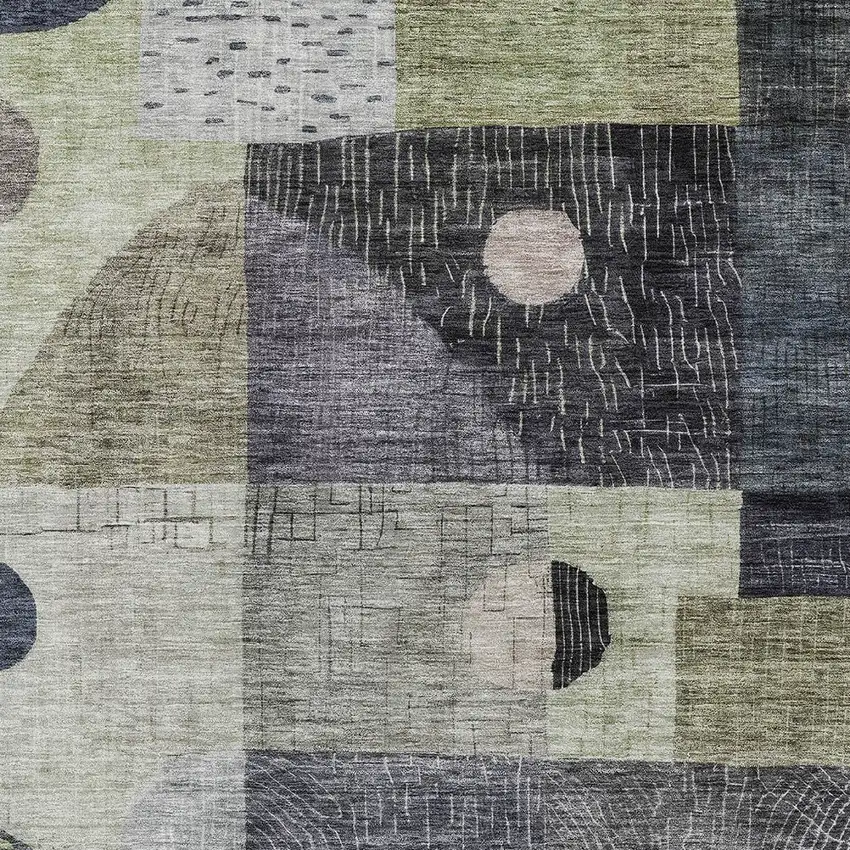 Artichoke Green Gray And Charcoal Geometric Washable Indoor Outdoor Area Rug Photo 5