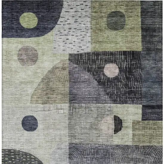 Artichoke Green Gray And Charcoal Geometric Washable Indoor Outdoor Area Rug Photo 6