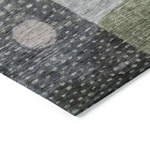 Photo of Artichoke Green Gray And Charcoal Geometric Washable Indoor Outdoor Area Rug
