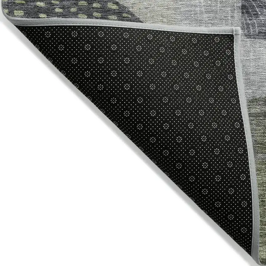 Artichoke Green Gray And Charcoal Geometric Washable Indoor Outdoor Area Rug Photo 3