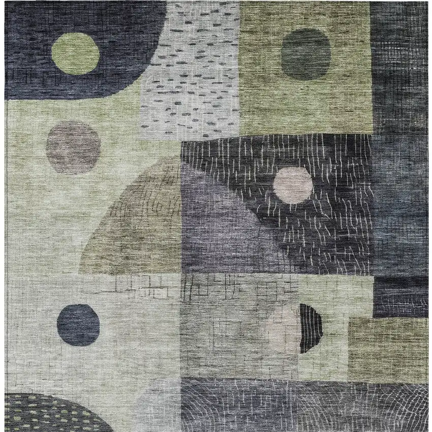 Artichoke Green Gray And Charcoal Geometric Washable Indoor Outdoor Area Rug Photo 6