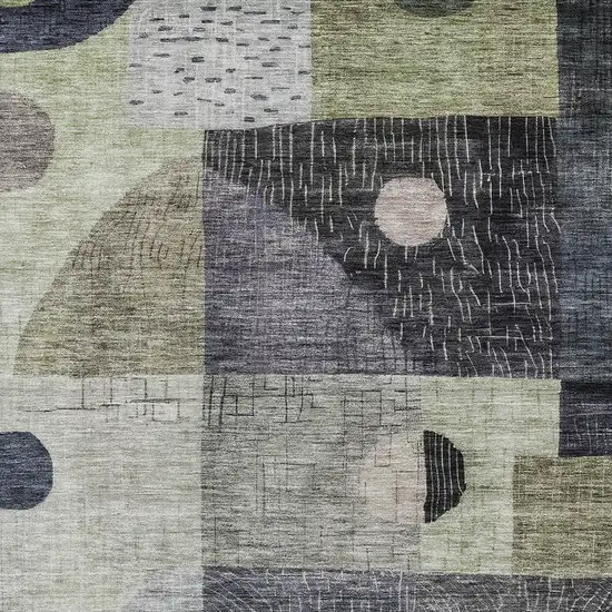 Artichoke Green Gray And Charcoal Geometric Washable Indoor Outdoor Area Rug Photo 5