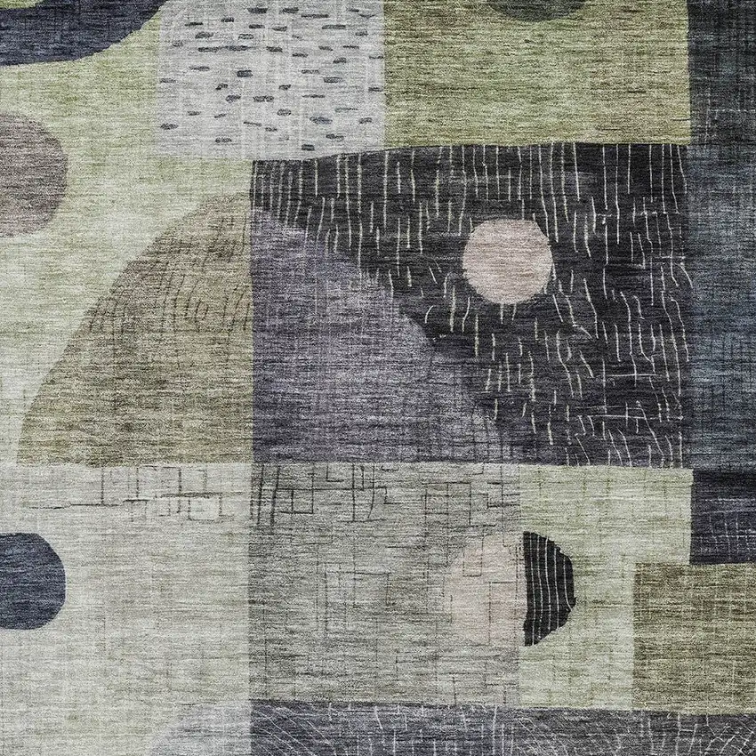 Artichoke Green Gray And Charcoal Geometric Washable Indoor Outdoor Area Rug Photo 5