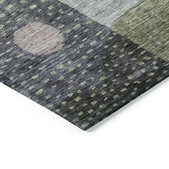 Artichoke Green Gray And Charcoal Geometric Washable Indoor Outdoor Area Rug Photo 4