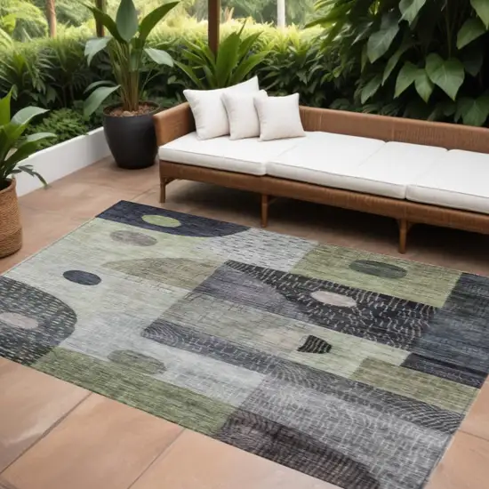 Artichoke Green Gray And Charcoal Geometric Washable Indoor Outdoor Area Rug Photo 1