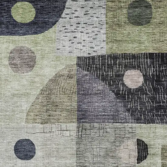 Artichoke Green Gray And Charcoal Geometric Washable Indoor Outdoor Area Rug Photo 5