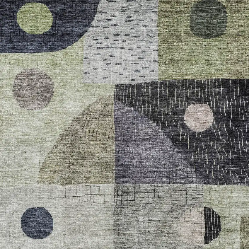 Artichoke Green Gray And Charcoal Geometric Washable Indoor Outdoor Area Rug Photo 5