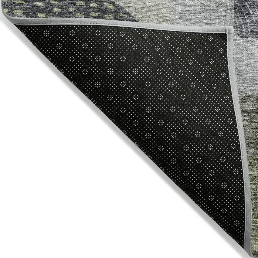Artichoke Green Gray And Charcoal Geometric Washable Indoor Outdoor Area Rug Photo 3