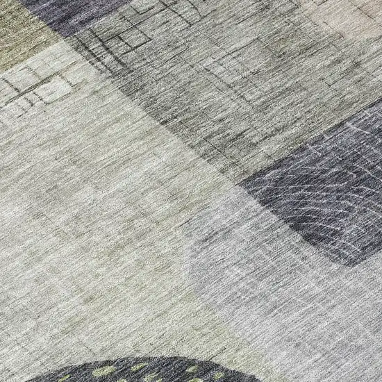 Artichoke Green Gray And Charcoal Geometric Washable Indoor Outdoor Area Rug Photo 8