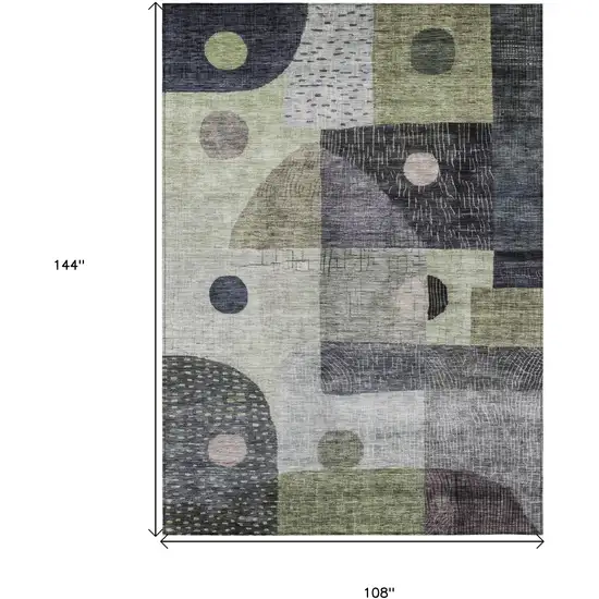 Artichoke Green Gray And Charcoal Geometric Washable Indoor Outdoor Area Rug Photo 7