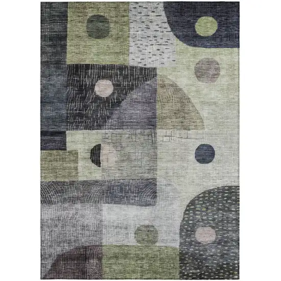 Artichoke Green Gray And Charcoal Geometric Washable Indoor Outdoor Area Rug Photo 6