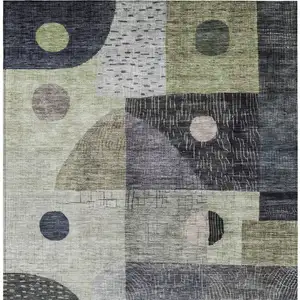 Photo of Artichoke Green Gray And Charcoal Geometric Washable Indoor Outdoor Area Rug