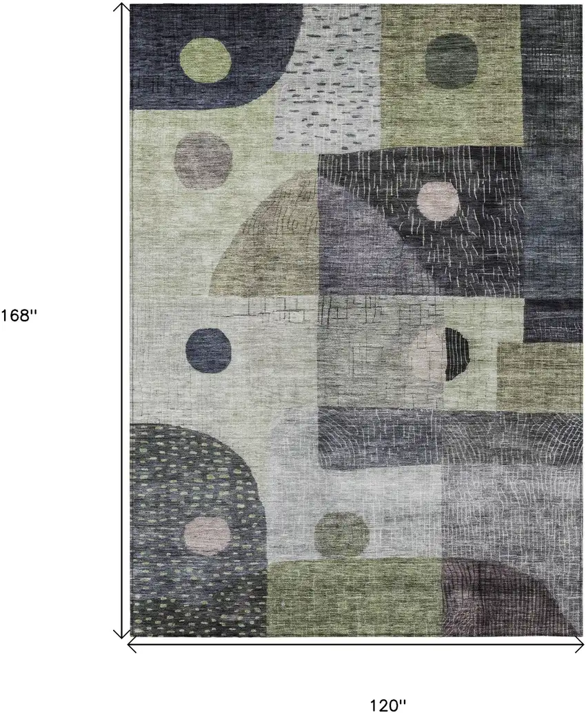 Artichoke Green Gray And Charcoal Geometric Washable Indoor Outdoor Area Rug Photo 7