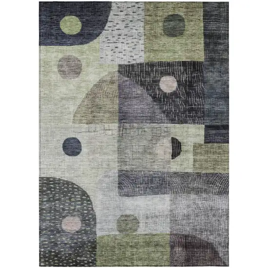 Artichoke Green Gray And Charcoal Geometric Washable Indoor Outdoor Area Rug Photo 2