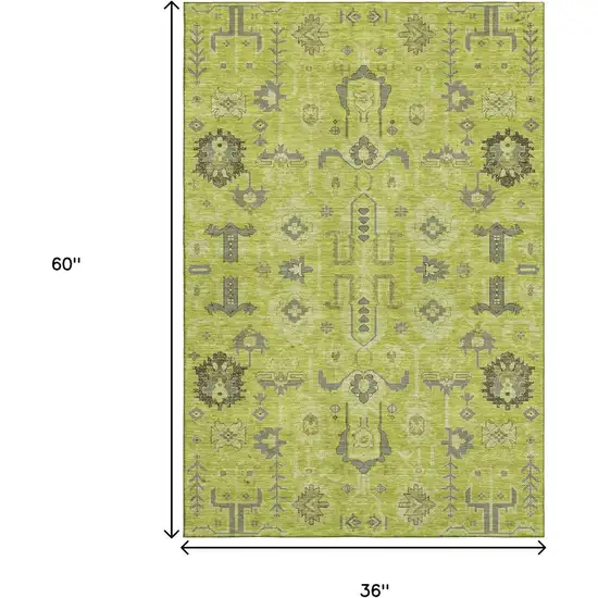 Artichoke Green Gray And Charcoal Oriental Washable Area Rug With UV Protection Photo 3