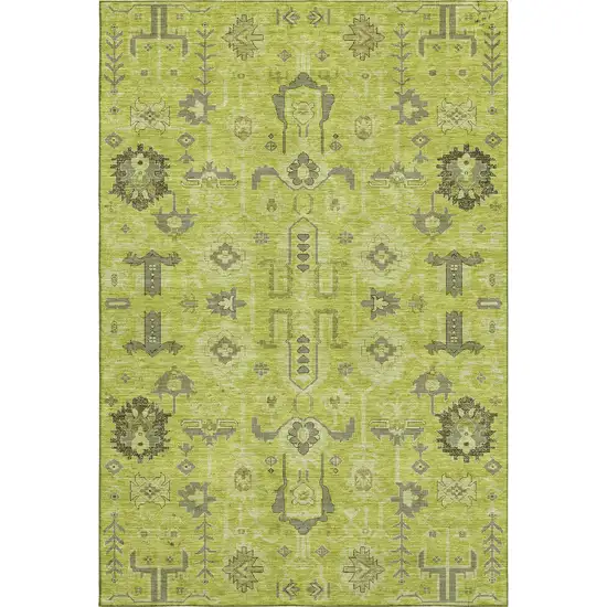 Artichoke Green Gray And Charcoal Oriental Washable Area Rug With UV Protection Photo 1