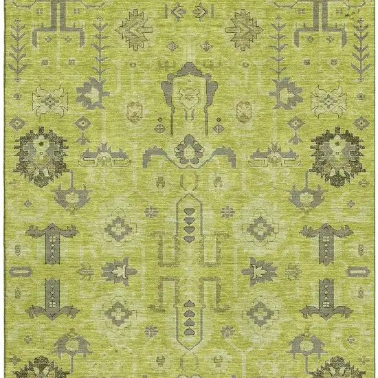Artichoke Green Gray And Charcoal Oriental Washable Area Rug With UV Protection Photo 2