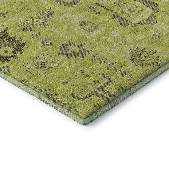 Artichoke Green Gray And Charcoal Oriental Washable Area Rug With UV Protection Photo 7