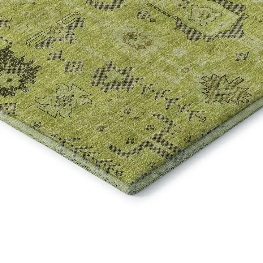 Artichoke Green Gray And Charcoal Oriental Washable Area Rug With UV Protection Photo 7