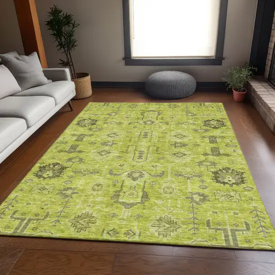 Artichoke Green Gray And Charcoal Oriental Washable Area Rug With UV Protection Photo 4