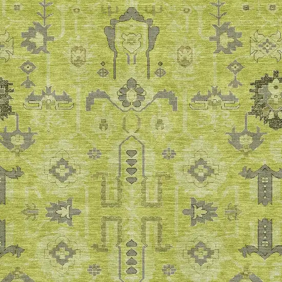 Artichoke Green Gray And Charcoal Oriental Washable Area Rug With UV Protection Photo 2