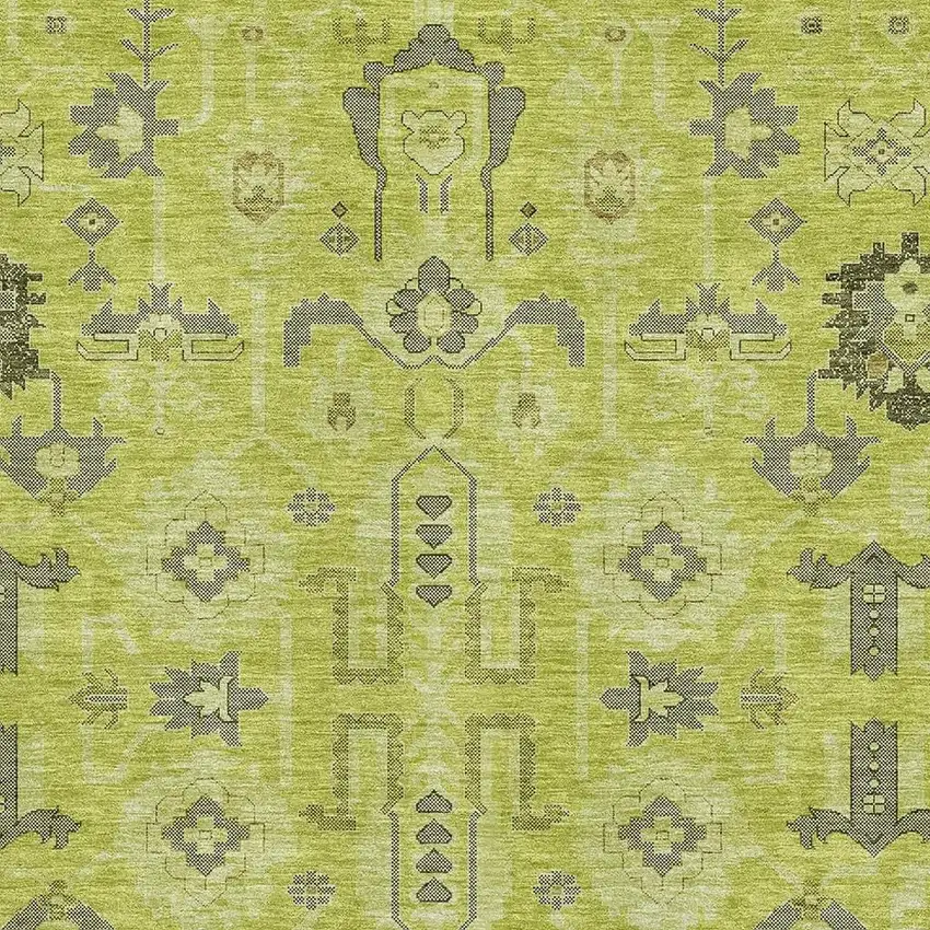 Artichoke Green Gray And Charcoal Oriental Washable Area Rug With UV Protection Photo 2