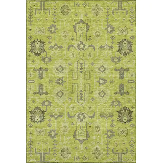 Artichoke Green Gray And Charcoal Oriental Washable Area Rug With UV Protection Photo 3