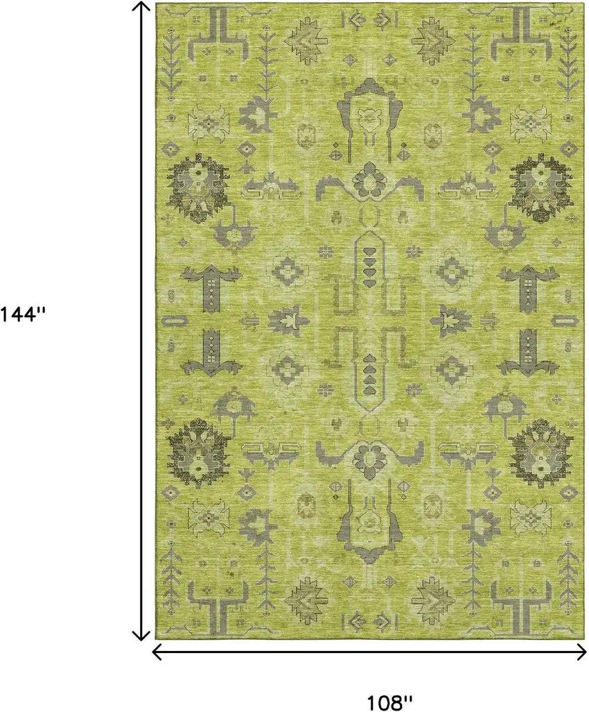 Artichoke Green Gray And Charcoal Oriental Washable Area Rug With UV Protection Photo 3