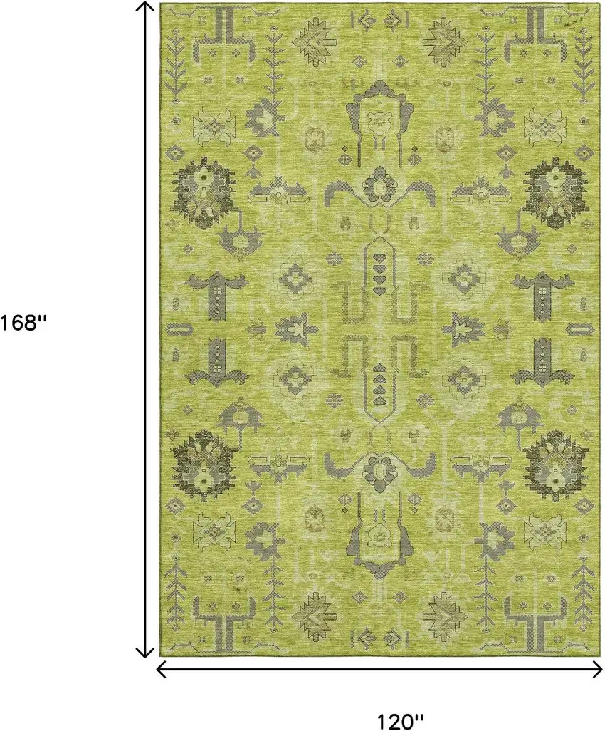 Artichoke Green Gray And Charcoal Oriental Washable Area Rug With UV Protection Photo 3