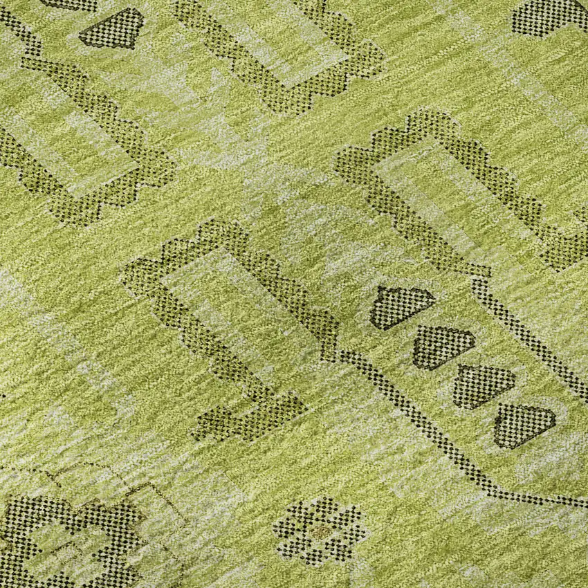 Artichoke Green Gray And Charcoal Oriental Washable Area Rug With UV Protection Photo 9