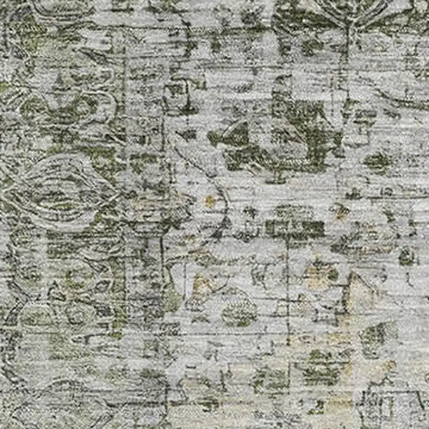 Artichoke Green Gray And Charcoal Oriental Washable Area Rug With UV Protection Photo 2
