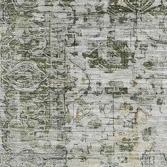 Artichoke Green Gray And Charcoal Oriental Washable Area Rug With UV Protection Photo 2