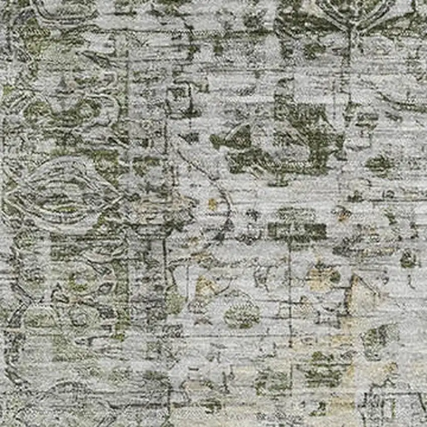 Artichoke Green Gray And Charcoal Oriental Washable Area Rug With UV Protection Photo 2