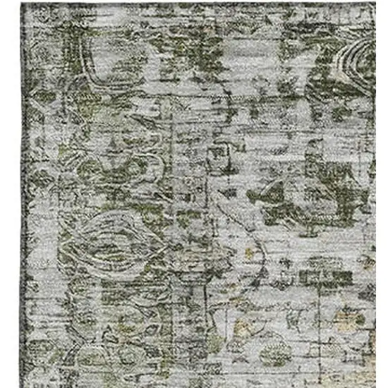 Artichoke Green Gray And Charcoal Oriental Washable Area Rug With UV Protection Photo 2