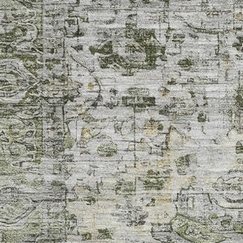 Artichoke Green Gray And Charcoal Oriental Washable Area Rug With UV Protection Photo 2