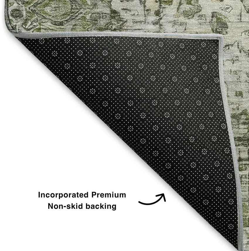 Artichoke Green Gray And Charcoal Oriental Washable Area Rug With UV Protection Photo 7