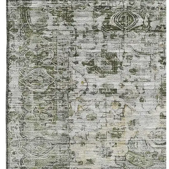 Artichoke Green Gray And Charcoal Oriental Washable Area Rug With UV Protection Photo 2
