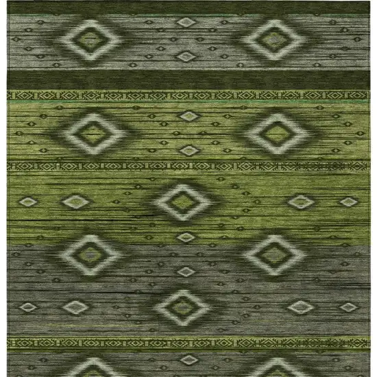 Artichoke Green Gray And Fern Green Tribal Washable Indoor Outdoor Area Rug Photo 4