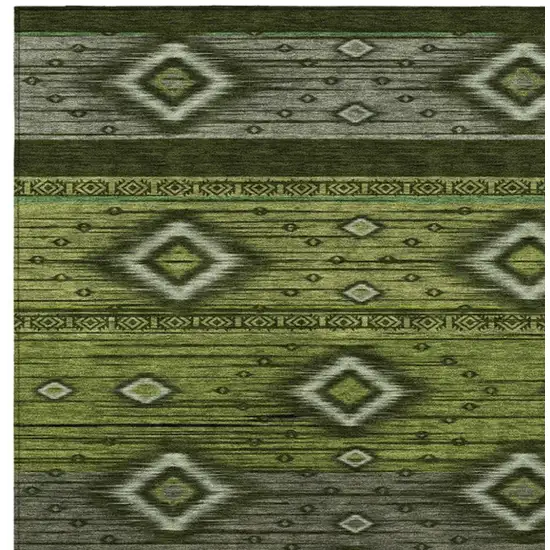 Artichoke Green Gray And Fern Green Tribal Washable Indoor Outdoor Area Rug Photo 3