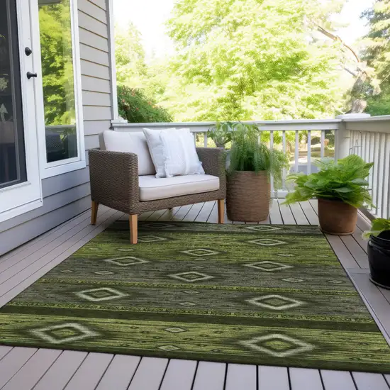 Artichoke Green Gray And Fern Green Tribal Washable Indoor Outdoor Area Rug Photo 9