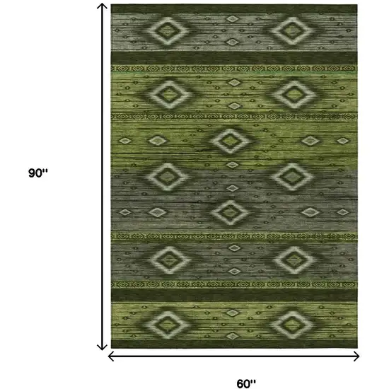 Artichoke Green Gray And Fern Green Tribal Washable Indoor Outdoor Area Rug Photo 8