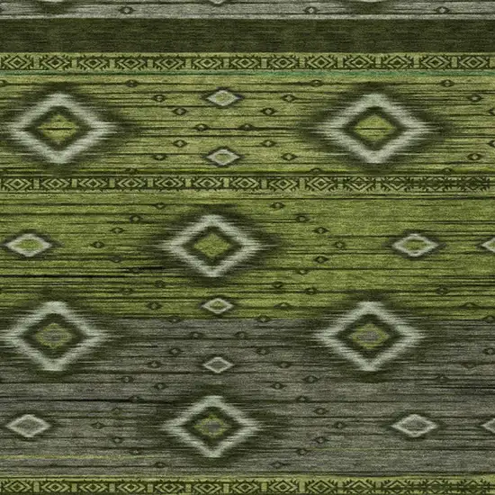 Artichoke Green Gray And Fern Green Tribal Washable Indoor Outdoor Area Rug Photo 4