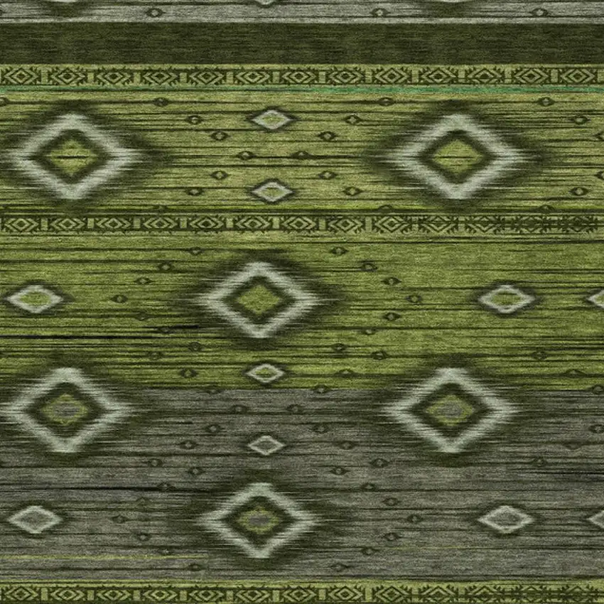 Artichoke Green Gray And Fern Green Tribal Washable Indoor Outdoor Area Rug Photo 4