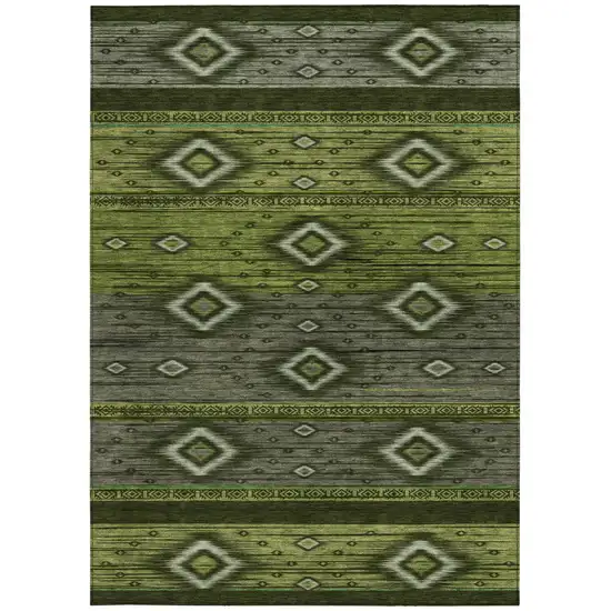 Artichoke Green Gray And Fern Green Tribal Washable Indoor Outdoor Area Rug Photo 3