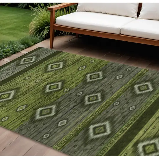 Artichoke Green Gray And Fern Green Tribal Washable Indoor Outdoor Area Rug Photo 2
