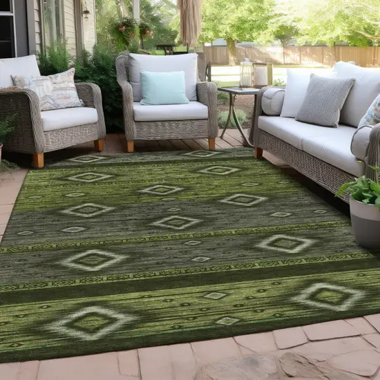 Artichoke Green Gray And Fern Green Tribal Washable Indoor Outdoor Area Rug Photo 6