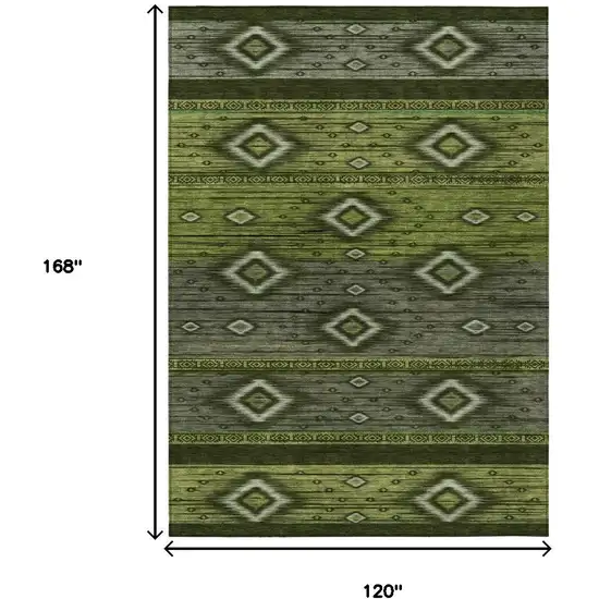 Artichoke Green Gray And Fern Green Tribal Washable Indoor Outdoor Area Rug Photo 9
