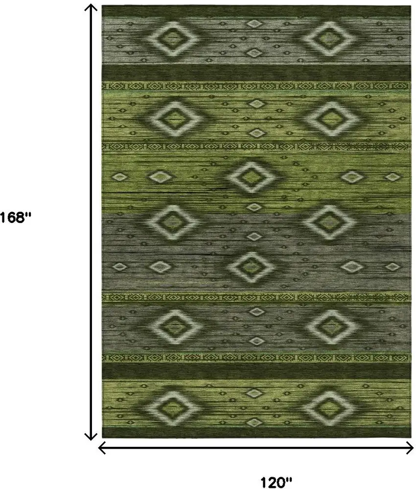 Artichoke Green Gray And Fern Green Tribal Washable Indoor Outdoor Area Rug Photo 9